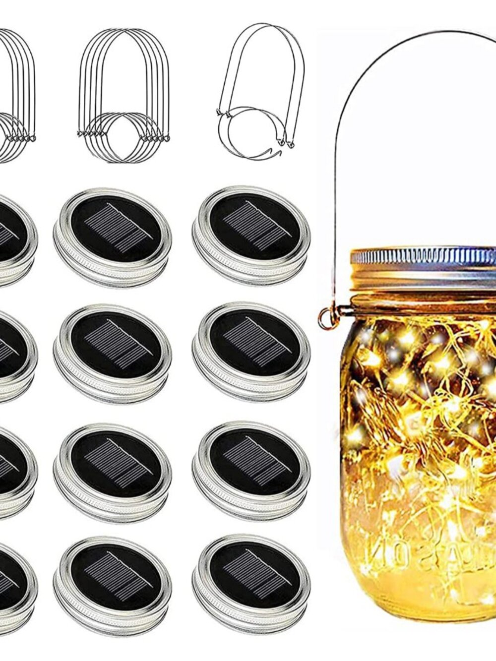 Solar Mason Jar Lid Lights 12 Pack 30 LED Waterproof Outdoor Decor